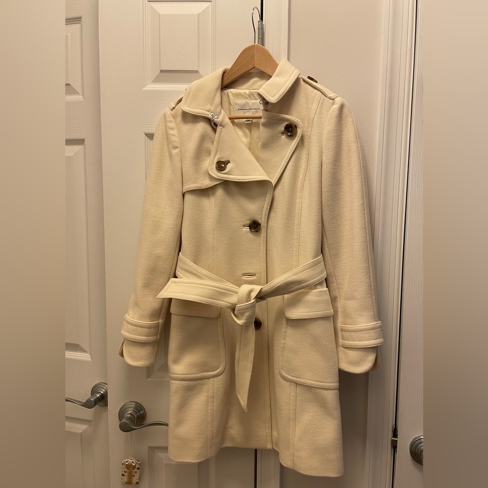 Banana Republic Womens Trench Wool Peacoat in cream white color - Picture 2 of 16